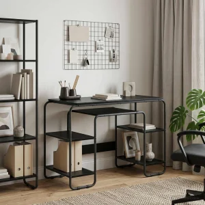 Bureau avec rangement 113,5 x 52 x 75,5 cm chêne noir bois d'ingénierie – vue d’ensemble