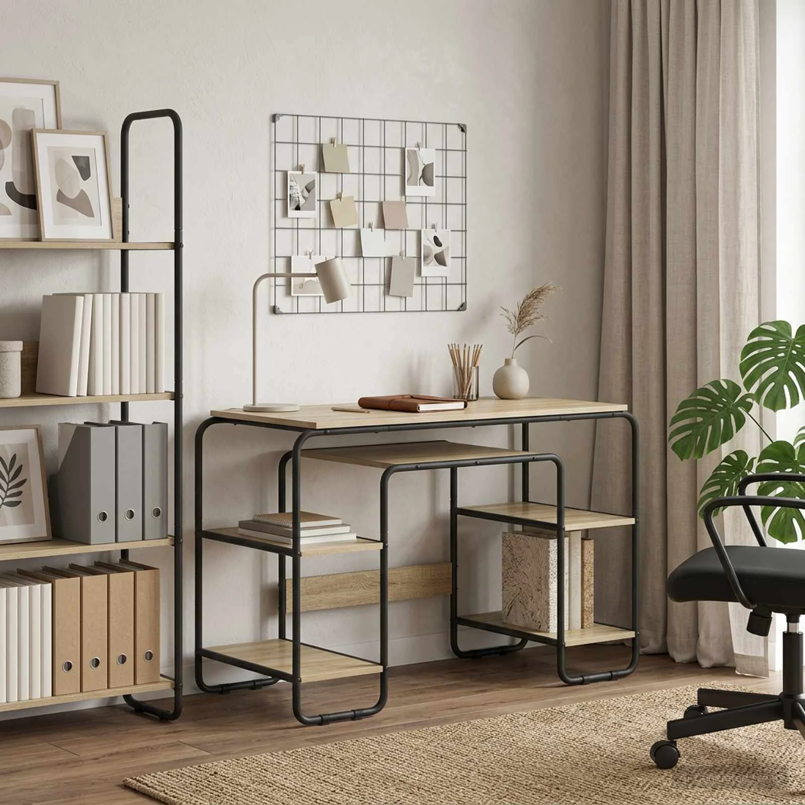 Bureau avec rangement 113,5 x 52 x 75,5 cm chêne sonoma bois d'ingénierie – vue d’ensemble