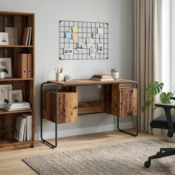 Bureau avec rangement 120 x 50,5 x 75,5 cm bois ancien bois d'ingénierie – vue d’ensemble