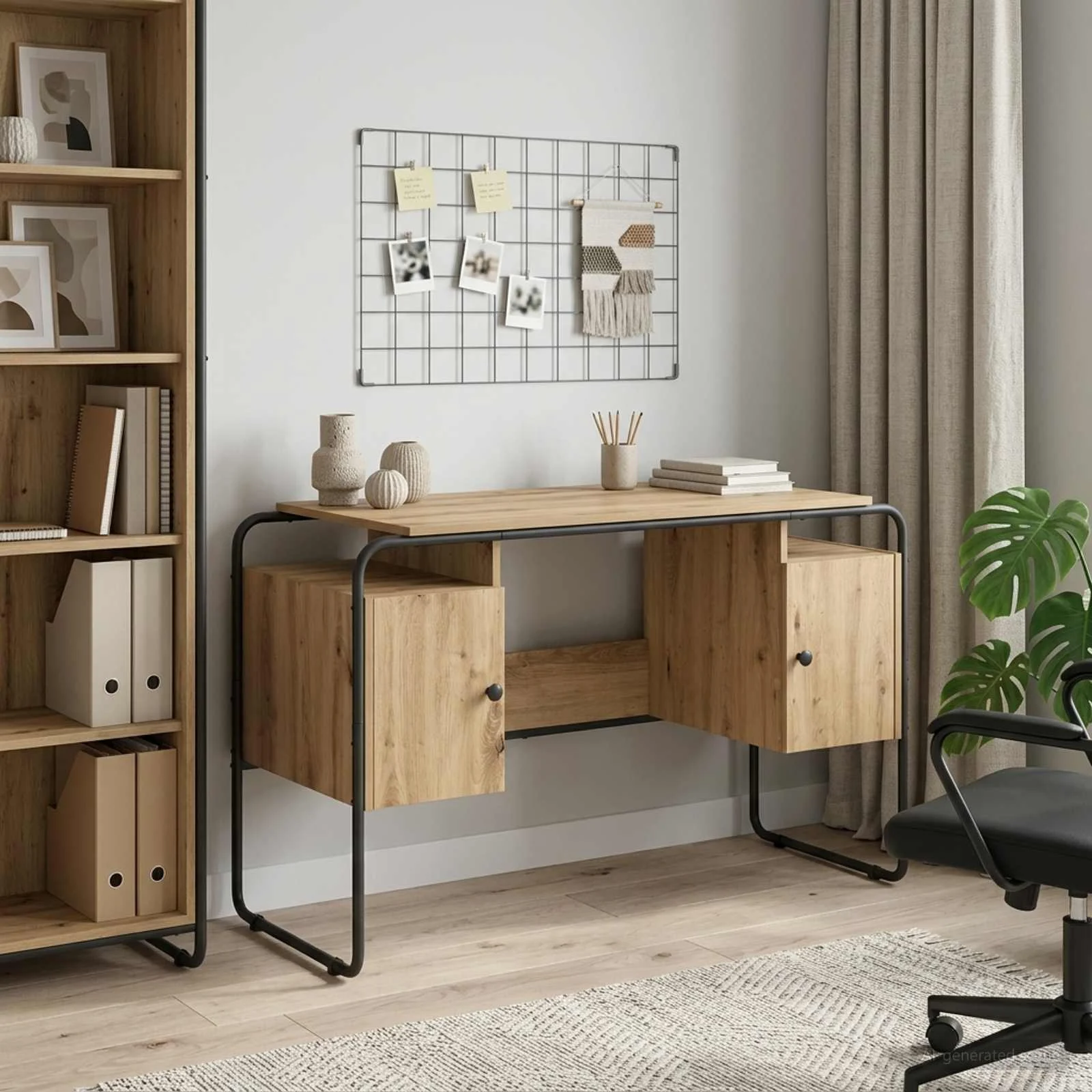 Bureau avec rangement 120 x 50,5 x 75,5 cm chêne artisanal bois d'ingénierie – vue d’ensemble