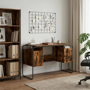 Bureau avec rangement 120 x 50,5 x 75,5 cm chêne fumé bois d'ingénierie – vue d’ensemble