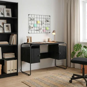 Bureau avec rangement 120 x 50,5 x 75,5 cm chêne noir bois d'ingénierie – vue d’ensemble