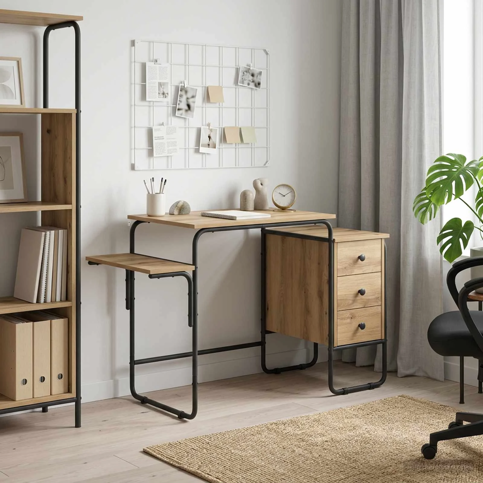 Bureau avec rangement 120 x 50 x 75 cm chêne artisanal bois d'ingénierie – vue d’ensemble