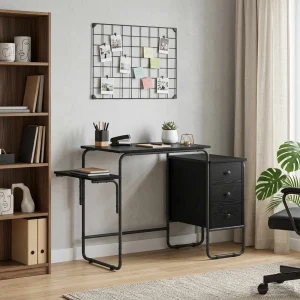 Bureau avec rangement 120 x 50 x 75 cm chêne noir bois d'ingénierie – vue d’ensemble