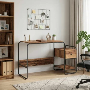 Bureau avec rangement 131,5 x 50 x 75,5 cm bois ancien bois d'ingénierie – vue d’ensemble
