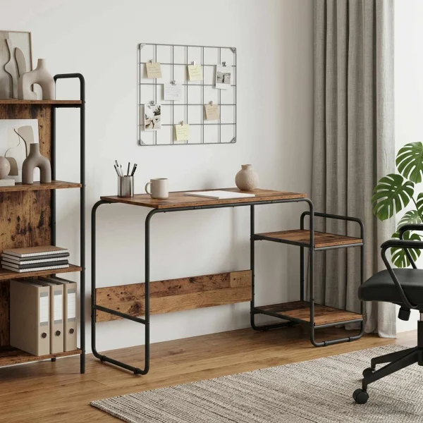 Bureau avec rangement 131,5 x 50 x 75,5 cm bois ancien bois d'ingénierie – modèle 2 – vue d’ensemble