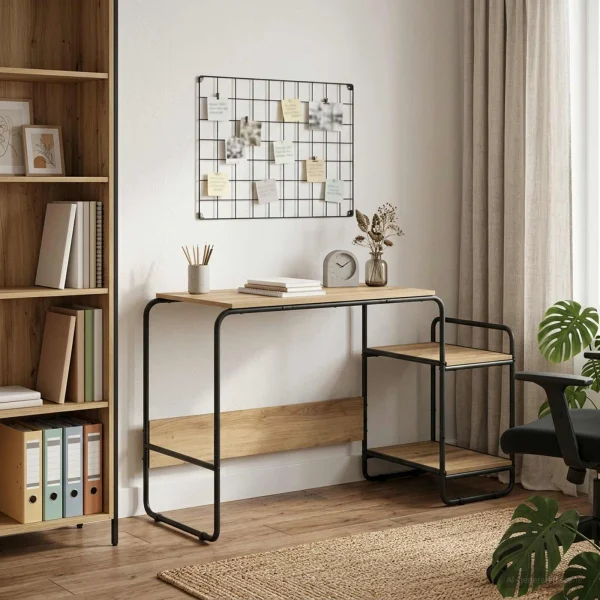 Bureau avec rangement 131,5 x 50 x 75,5 cm chêne artisanal bois d'ingénierie – modèle 2 – vue d’ensemble