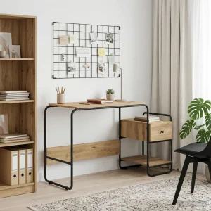 Bureau avec rangement 131,5 x 50 x 75,5 cm chêne artisanal bois d'ingénierie – vue d’ensemble