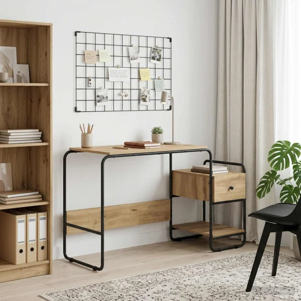 Bureau avec rangement 131,5 x 50 x 75,5 cm chêne artisanal bois d'ingénierie – vue d’ensemble