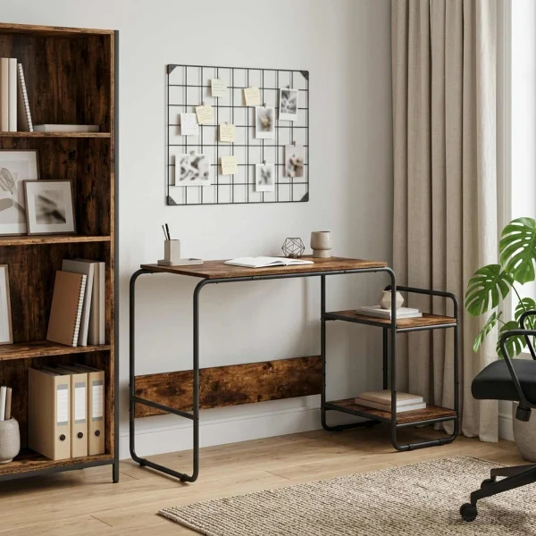 Bureau avec rangement 131,5 x 50 x 75,5 cm chêne fumé bois d'ingénierie – modèle 2 – vue d’ensemble