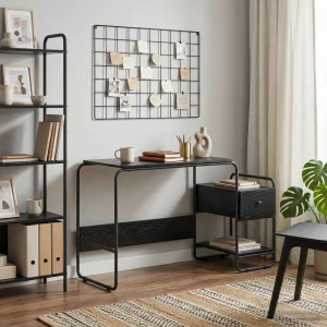 Bureau avec rangement 131,5 x 50 x 75,5 cm chêne noir bois d'ingénierie – vue d’ensemble