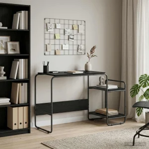 Bureau avec rangement 131,5 x 50 x 75,5 cm chêne noir bois d'ingénierie – modèle 2 – vue d’ensemble
