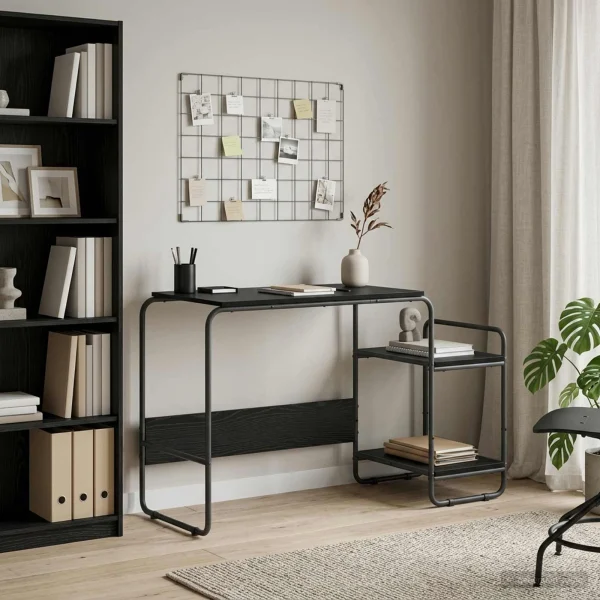 Bureau avec rangement 131,5 x 50 x 75,5 cm chêne noir bois d'ingénierie – modèle 2 – vue d’ensemble