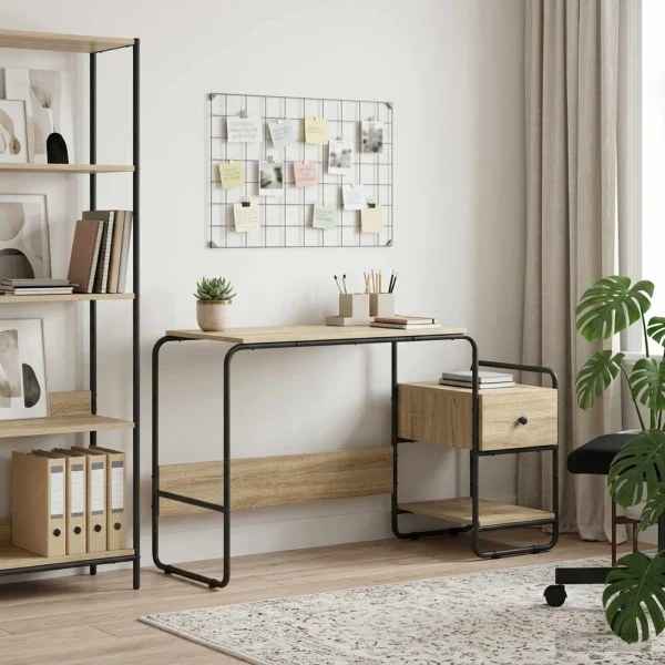 Bureau avec rangement 131,5 x 50 x 75,5 cm chêne sonoma bois d'ingénierie – vue d’ensemble