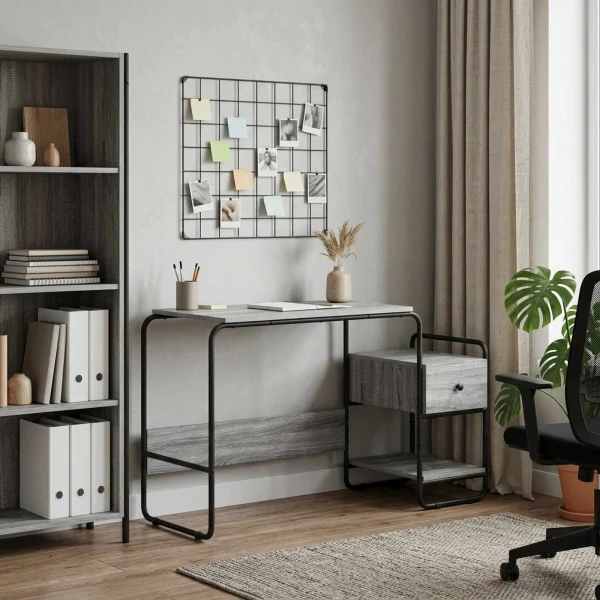 Bureau avec rangement 131,5 x 50 x 75,5 cm sonoma gris bois d'ingénierie – vue d’ensemble