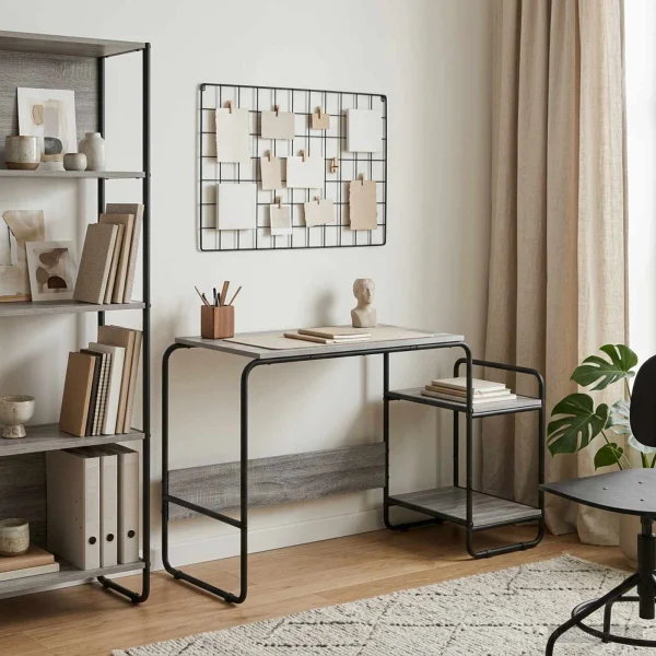 Bureau avec rangement 131,5 x 50 x 75,5 cm sonoma gris bois d'ingénierie – modèle 2 – vue d’ensemble
