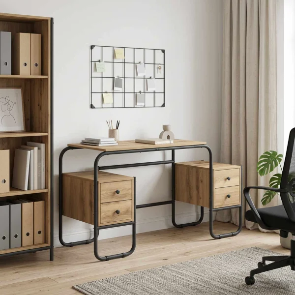 Bureau avec rangement 145 x 50 x 75 cm chêne artisanal bois d'ingénierie – vue d’ensemble