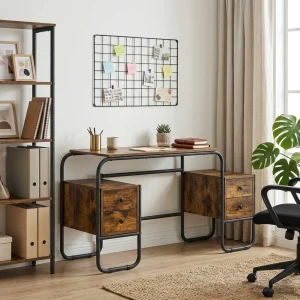 Bureau avec rangement 145 x 50 x 75 cm chêne fumé bois d'ingénierie – vue d’ensemble