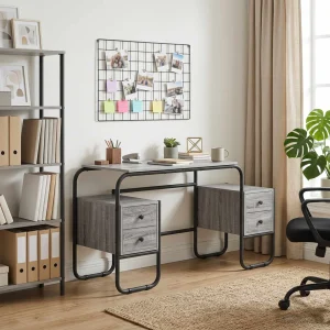 Bureau avec rangement 145 x 50 x 75 cm sonoma gris bois d'ingénierie – vue d’ensemble