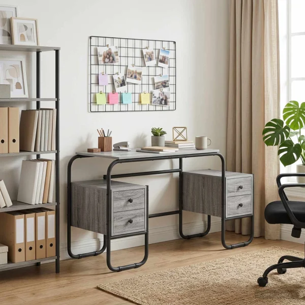Bureau avec rangement 145 x 50 x 75 cm sonoma gris bois d'ingénierie – vue d’ensemble