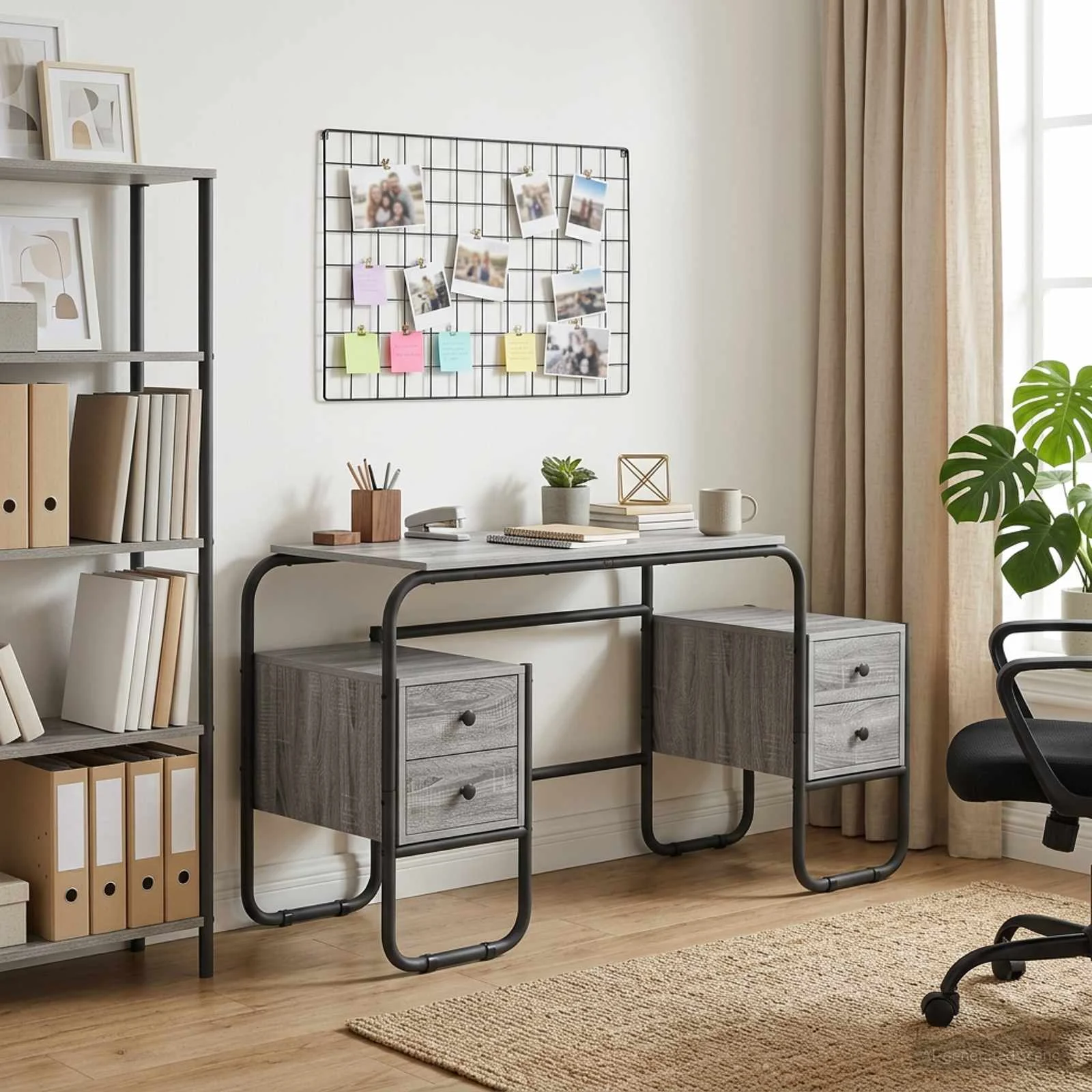 Bureau avec rangement 145 x 50 x 75 cm sonoma gris bois d'ingénierie – vue d’ensemble
