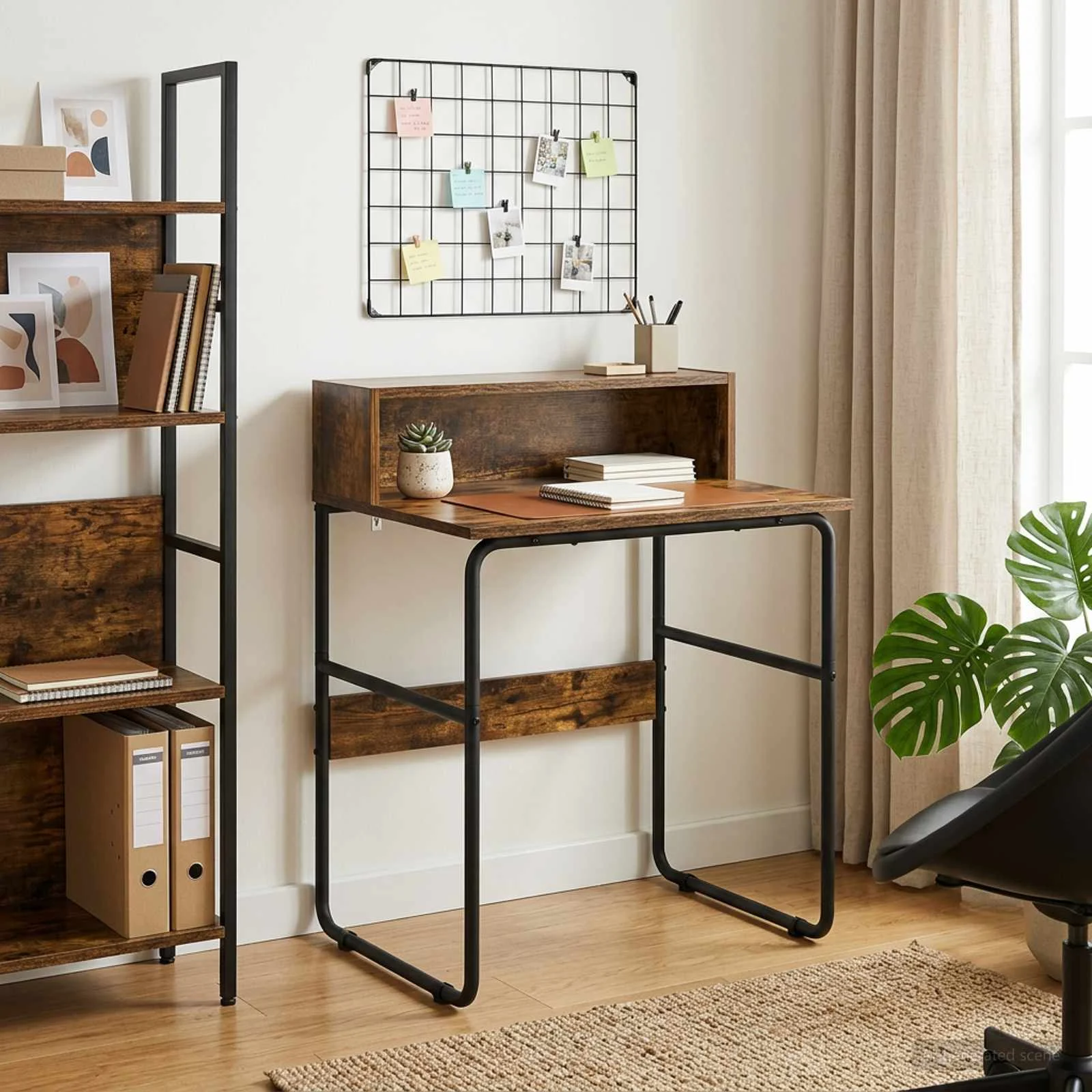 Bureau avec rangement 60 x 50 x 91 cm chêne fumé bois d'ingénierie – vue d’ensemble