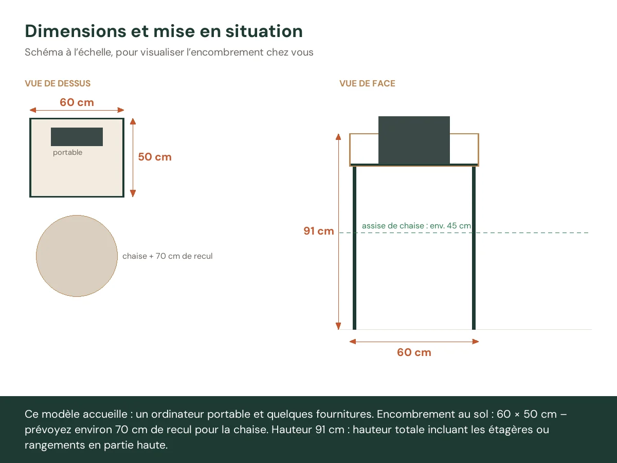 Bureau avec rangement 60 x 50 x 91 cm chêne fumé bois d'ingénierie – vue de face