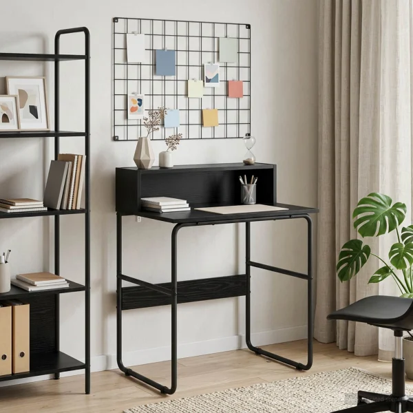 Bureau avec rangement 60 x 50 x 91 cm chêne noir bois d'ingénierie – vue d’ensemble