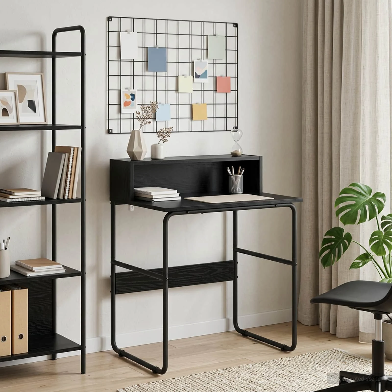 Bureau avec rangement 60 x 50 x 91 cm chêne noir bois d'ingénierie – vue d’ensemble