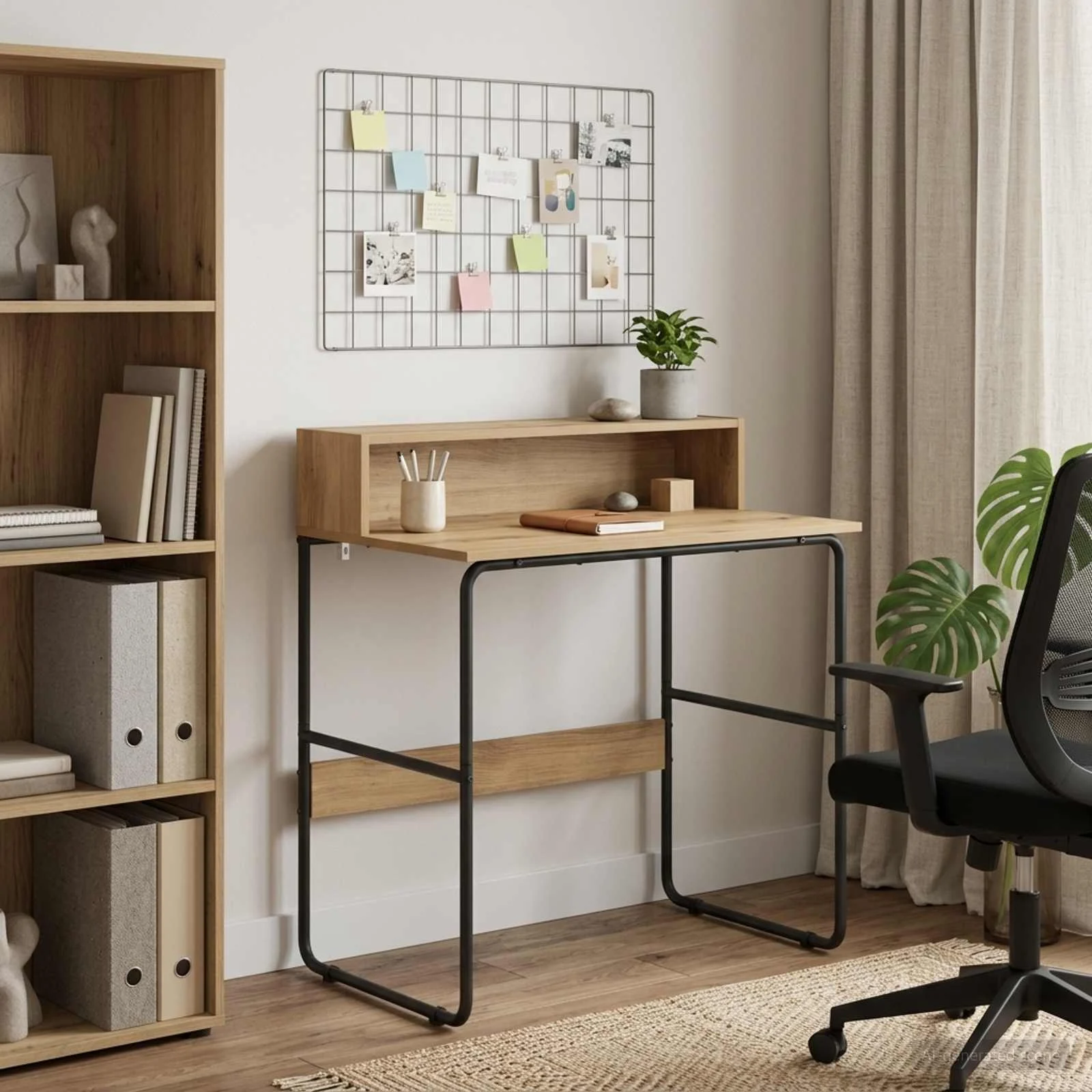Bureau avec rangement 80 x 50 x 91 cm chêne artisanal bois d'ingénierie – vue d’ensemble