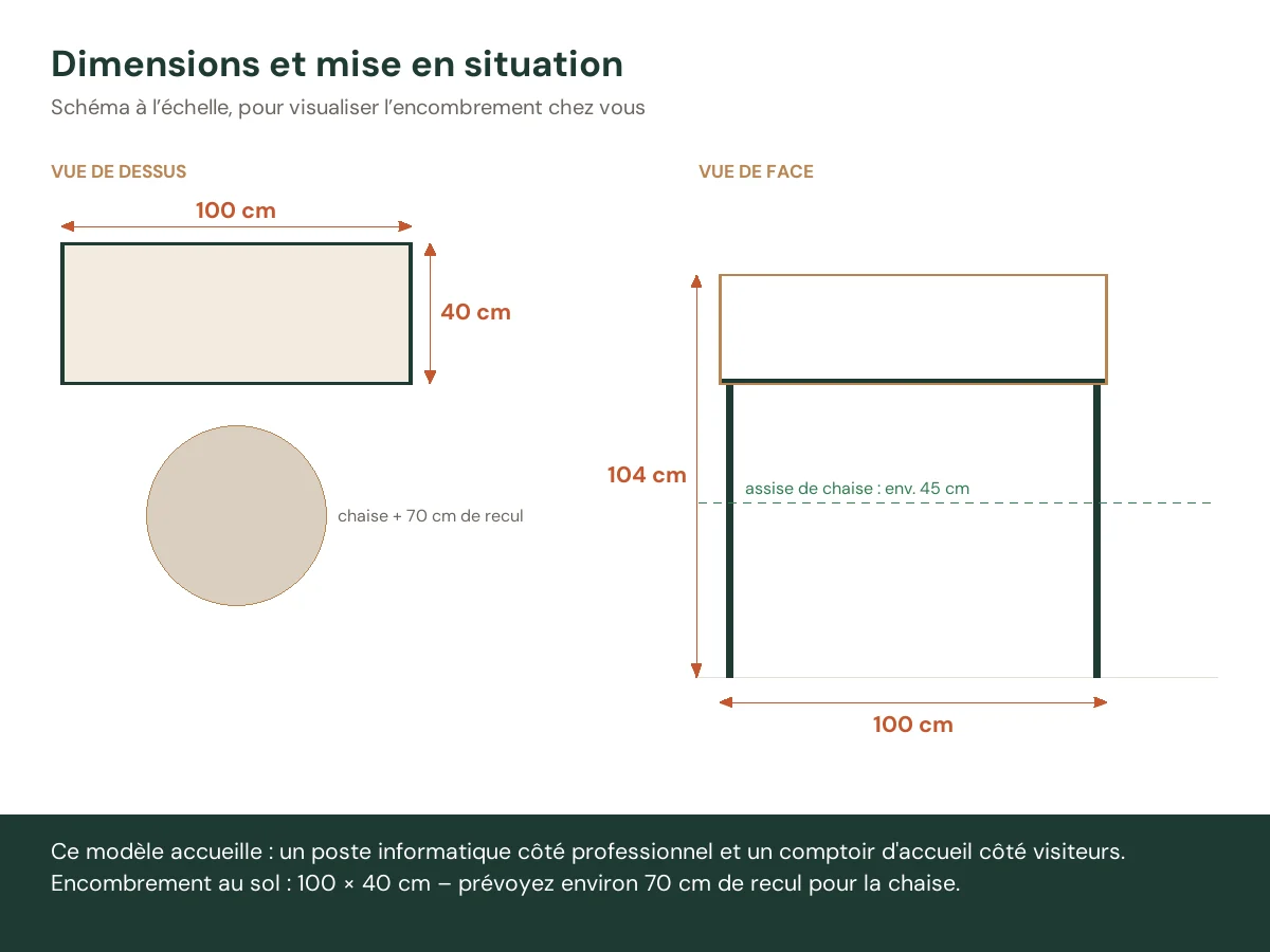 Bureau de réception 100 x 40 x 104 cm noir bois d'ingénierie – vue de face