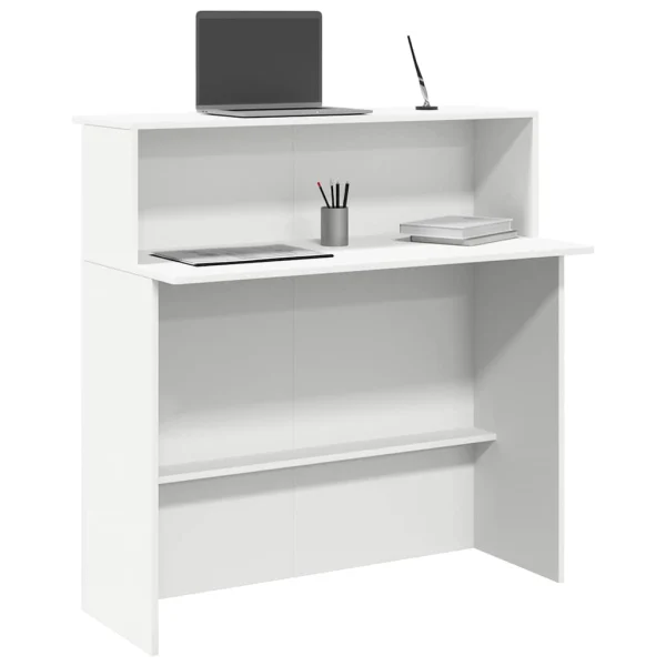 Bureau de réception 100 x 50 x 103,5 cm blanc bois d'ingénierie – vue d’ensemble