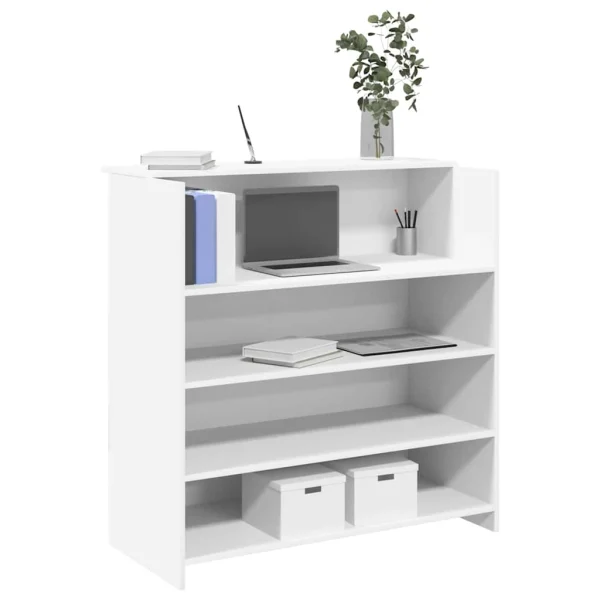 Bureau de réception 100 x 50 x 103,5 cm blanc bois d'ingénierie – modèle 2 – vue d’ensemble