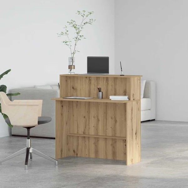 Bureau réception 100 x 50 x 103,5 cm chêne artisanal bois d'ingénierie – vue d’ensemble