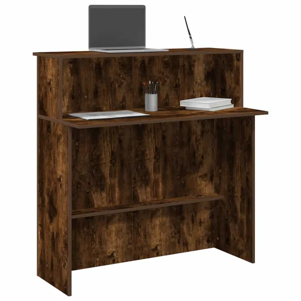 Bureau de réception 100 x 50 x 103,5 cm chêne fumé bois d'ingénierie – vue d’ensemble
