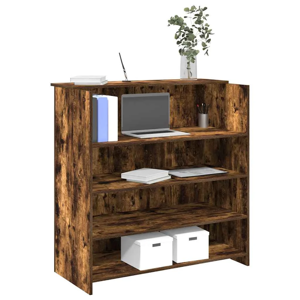 Bureau de réception 100 x 50 x 103,5 cm chêne fumé bois d'ingénierie – modèle 2 – vue d’ensemble