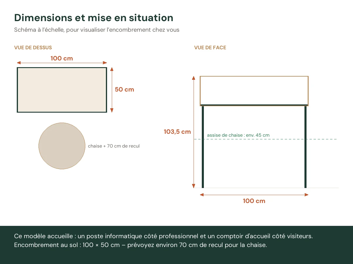 Bureau de réception 100 x 50 x 103,5 cm chêne fumé bois d'ingénierie – vue de face