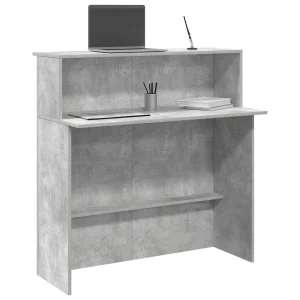 Bureau de réception 100 x 50 x 103,5 cm gris béton bois d'ingénierie – vue d’ensemble