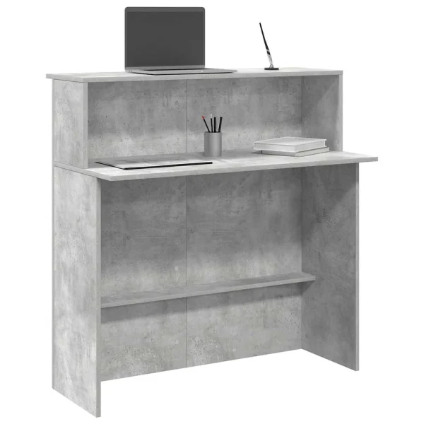 Bureau de réception 100 x 50 x 103,5 cm gris béton bois d'ingénierie – vue d’ensemble