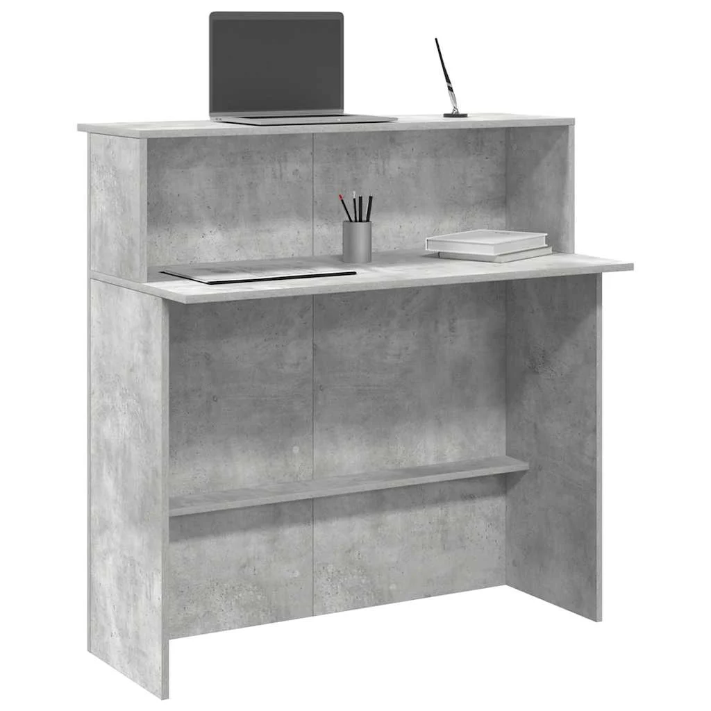 Bureau de réception 100 x 50 x 103,5 cm gris béton bois d'ingénierie – vue d’ensemble