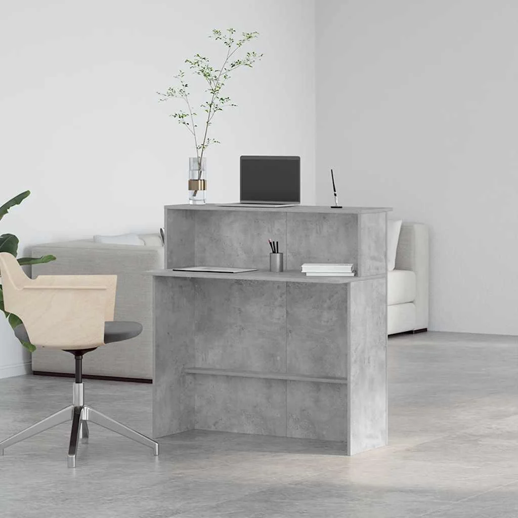 Bureau de réception 100 x 50 x 103,5 cm gris béton bois d'ingénierie – vue en situation