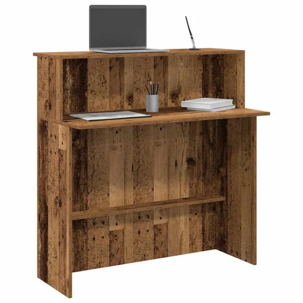 Bureau de réception 100 x 50 x 103,5 cm vieux bois bois d'ingénierie – vue d’ensemble