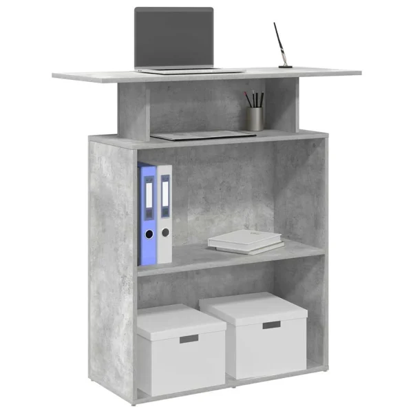 Bureau de réception 100x40x104 100 x 40 x 104 cm gris béton bois d'ingénierie – vue d’ensemble