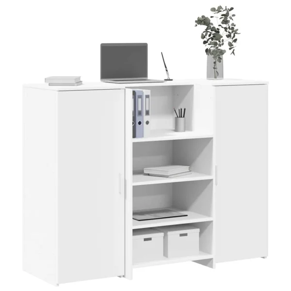 Bureau de réception 135 x 50 x 103,5 cm blanc bois d'ingénierie – vue d’ensemble