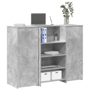 Bureau de réception 135 x 50 x 103,5 cm gris béton bois d'ingénierie – vue d’ensemble