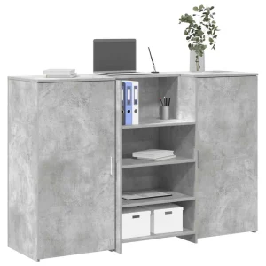Bureau de réception 155 x 50 x 103,5 cm gris béton bois d'ingénierie – vue d’ensemble