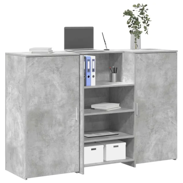 Bureau de réception 155 x 50 x 103,5 cm gris béton bois d'ingénierie – vue d’ensemble