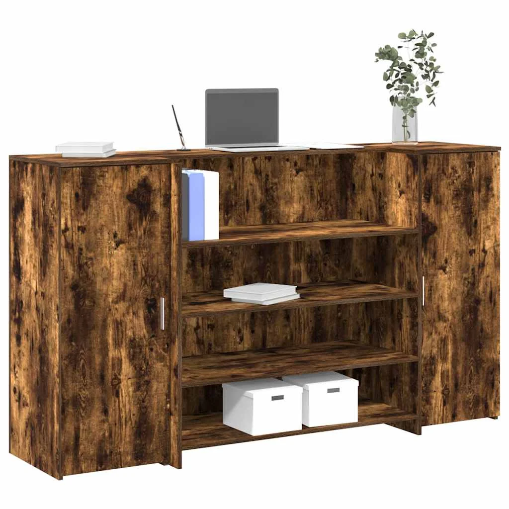 Bureau de réception 180 x 50 x 103,5 cm chêne fumé bois d'ingénierie – vue d’ensemble