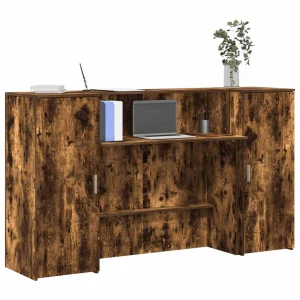 Bureau de réception 180 x 50 x 103,5 cm chêne fumé bois d'ingénierie – modèle 2 – vue d’ensemble