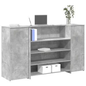Bureau de réception 180 x 50 x 103,5 cm gris béton bois d'ingénierie – vue d’ensemble